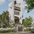 Modern Detached Villa With White Exterior Multi Storey Design Surrounded By Palm Trees And Greenery