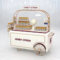 HONEY CITRON Mobile Functional Cart with Display Shelves Holding Bottled Products and Stools