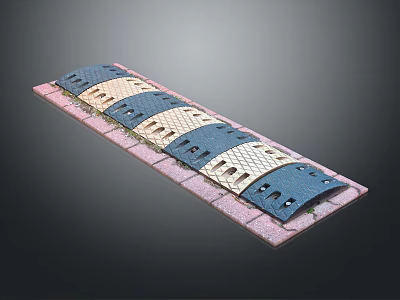 Long Strip Paving Structure With Blue And Beige Grid Pattern Panels On Brick Base 3d model