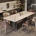 Elegant Modern Kitchen Dining Area With Marble Table And Colored Upholstered Chairs 3d model