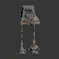 Futuristic SciFi Mechanical Walker With Gray Armor Orange Details And Tall Legs