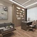 Modern Service Hall Interior With Reception Counter Waiting Area Seats And Wall Decorations