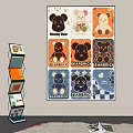 Abstract Painting With Colorful BEARBRICK Doll Patterns And Diverse Designs In Grid Layout