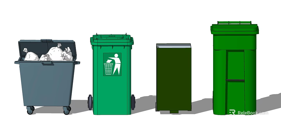 Public Facilities Featuring Green And Gray Trash Bins For Waste Separation 3d model 