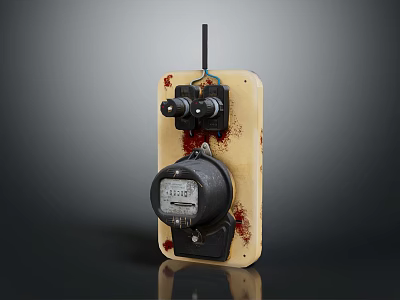 Vintage Electric Meter Appliance With Dial Knob Wires On Beige Panel 3d model