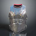 Ancient Metallic Armor Vest With Red Trim And Golden Decorative Buttons