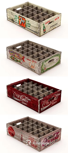Vintage Wooden Crates With 7up Coca-Cola Logos And Grid Compartments 3d model 