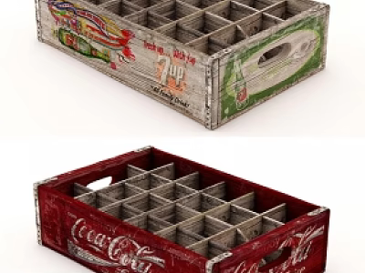 Vintage Wooden Crates With 7up Coca-Cola Logos And Grid Compartments 3d model