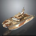 Camouflage Military Patrol Boat With Upper Superstructure Deck Antenna And Equipment