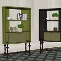 Two Tone Sideboards With Carved Legs Shelves Cabinet Doors And Green Plant Decor