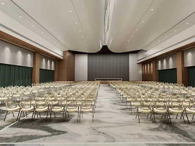 Spacious Modern Conference Room With Arranged Chairs Wooden Walls And Marble Carpet 3d model