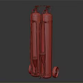 Red Wheeled Fire Extinguishers With Hoses And Handles For Fire Safety