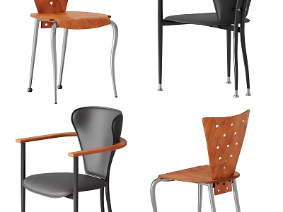 Modern Dining Chairs With Wooden Seats Metal Legs Armrest And Perforated Back Designs 3d model