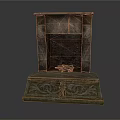 Decorative Vintage Stone Fireplace With Carved Base And Wood Logs Inside
