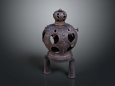 Vintage Metal Decorative Ornament Set Featuring Hollow Out Design Decorative Top And Legged Base 3d model