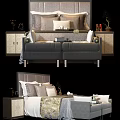 Elegant Double Bed With Soft Headboard Decorative Pillows And Bedside Storage Cabinets 3d model