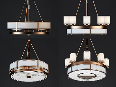 Modern Chandeliers With Metal Frame White Lampshades Round And Square Shapes 3d model