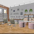 Modern Cosmetics Store Interior Decor With Display Shelves Beauty Chairs Green Plants And Brick Walls