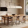 Modern Tea Room Interior With Wooden Table Chairs Hanging Lamp And Decorative Painting