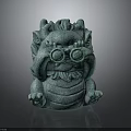 Green Dragon Decorative Sculpture With Round Eye Design And Textured Surface