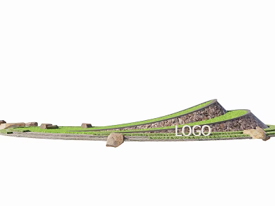 Modern Landscape Feature Wall Design With Natural Stones Grass And LOGO 3d model