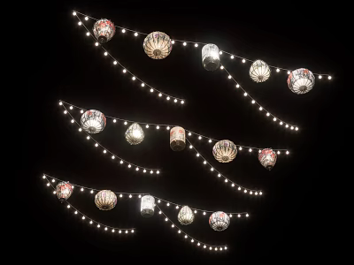 Hanging Decorative Lanterns With String Lights On Dark Background For Festive Decor 3d model