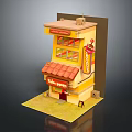 Two Story Coffee Shop Building Model With Yellow Exterior Red Tiled Roof And Signboard