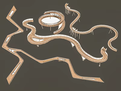 Intricate Wooden Architectural Design Model With Curved Paths And Circular Platform 3d model