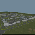 Modern Industrial Factory Complex With Green Landscaping Roads Parking Areas And Vehicles