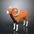Low Poly Ram With Curved Horns Orange Body Light Brown Head White Dark Brown Legs