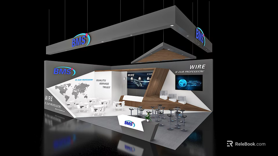 BMS Exhibition Booth with Wireless Presentation System and Modern Design Display Area 3d model 