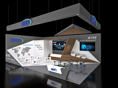 BMS Exhibition Booth with Wireless Presentation System and Modern Design Display Area 3d model