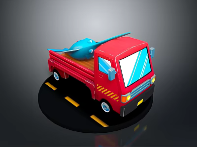Children's Colorful Red Toy Truck With Blue Airplane In Back 3d model