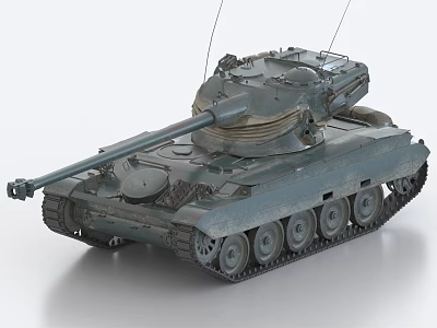 Detailed Military Green Battle Tank With Turret Cannon Tracks And Antennas 3d model