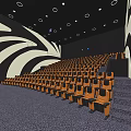 Modern Cinema Interior With Comfortable Seats Curved Walls And Round Ceiling Lights