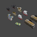 Various Styles Food Trucks And Mobile Food Stalls With Umbrellas And Seating