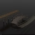 Wooden Bridge And Walkway Models With Plank Railings And Platforms