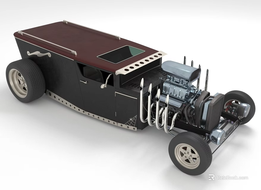 Vintage Modified Car With Exposed Engine And Unique Design 3d model 