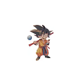 Anime Character Figurine With Spiky Black Hair Orange Outfit Red Staff And Blue Ball