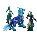 Fantasy Game Characters With Blue Dragon Creature And Elven Warriors In Green Outfits