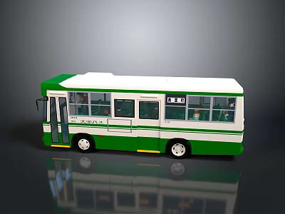 Detailed Green and White Bus Model Featuring Clear Windows Side Doors And Reflection 3d model