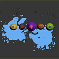 Colorful Plastic Bottles With Liquid Splash And Bubbles On Dark Background
