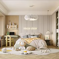 Kids Room Interior With Cozy Bed Play Rug Toys Decorative Chandelier Study Desk And Storage