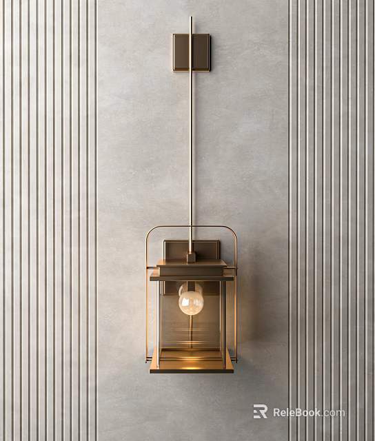 Elegant Modern Square Brass Wall Lamp With Gray Striped Wall 3d model 