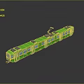 Green Model Tram With Multiple Carriages On Black Background And Reflection 3d model