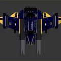 Futuristic Blue And Yellow Sci Fi Aircraft Model With Number 236 And Weapon Appendages