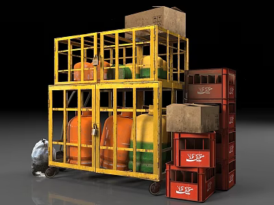 Trolley cage car gas tank plastic box carton 3d model Trolley cage car gas tank plastic box carton 3d model