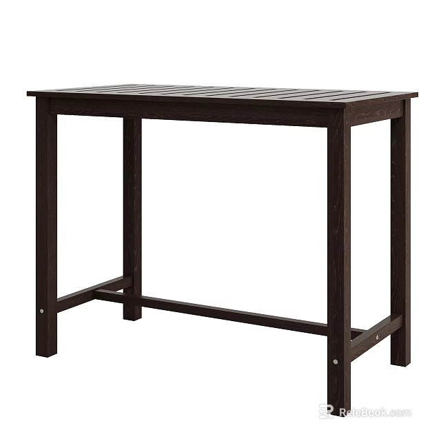 Sturdy Dark Brown Solid Wood Outdoor Bar Table With Slatted Top For Backyard Patio Use 3d model 