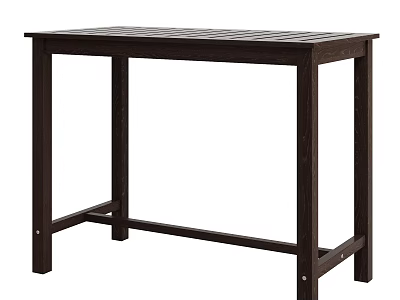Sturdy Dark Brown Solid Wood Outdoor Bar Table With Slatted Top For Backyard Patio Use 3d model