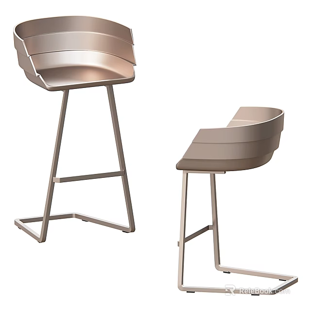 Modern Bar Stools With Metallic Frame And Curved Backrest Design 3d model